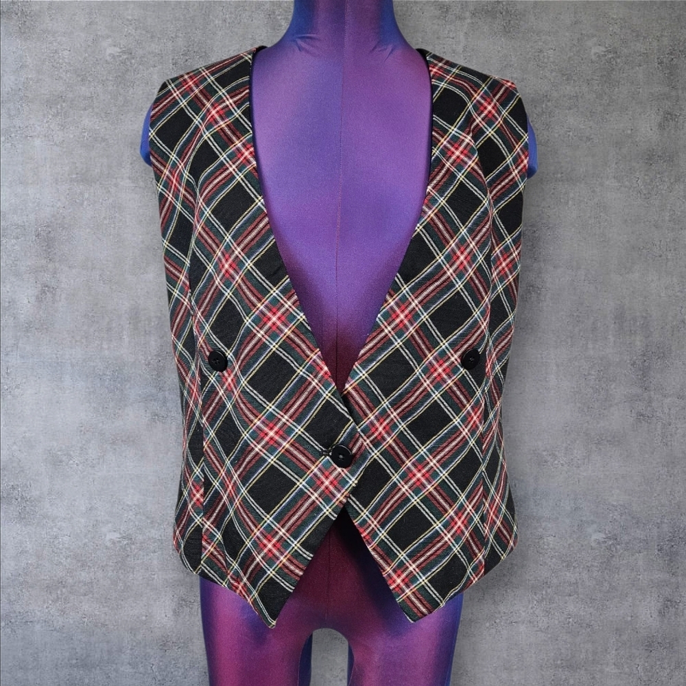 Vintage Amanda Fielding Tartan Plaid Asymmetric 100% Wool Vest Size 6 Women's V9